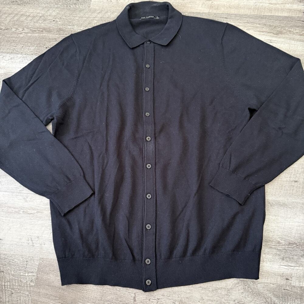 Paul Frederick Silk Blend Button Up Sweater Men XL Black Lightweight Collar Knit